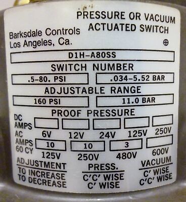 Barksdale DIH-A80SS Pressure / Vacuum Switch