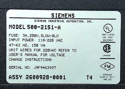 Siemens 500-2151-A 220 V AC 3 A Power Supply