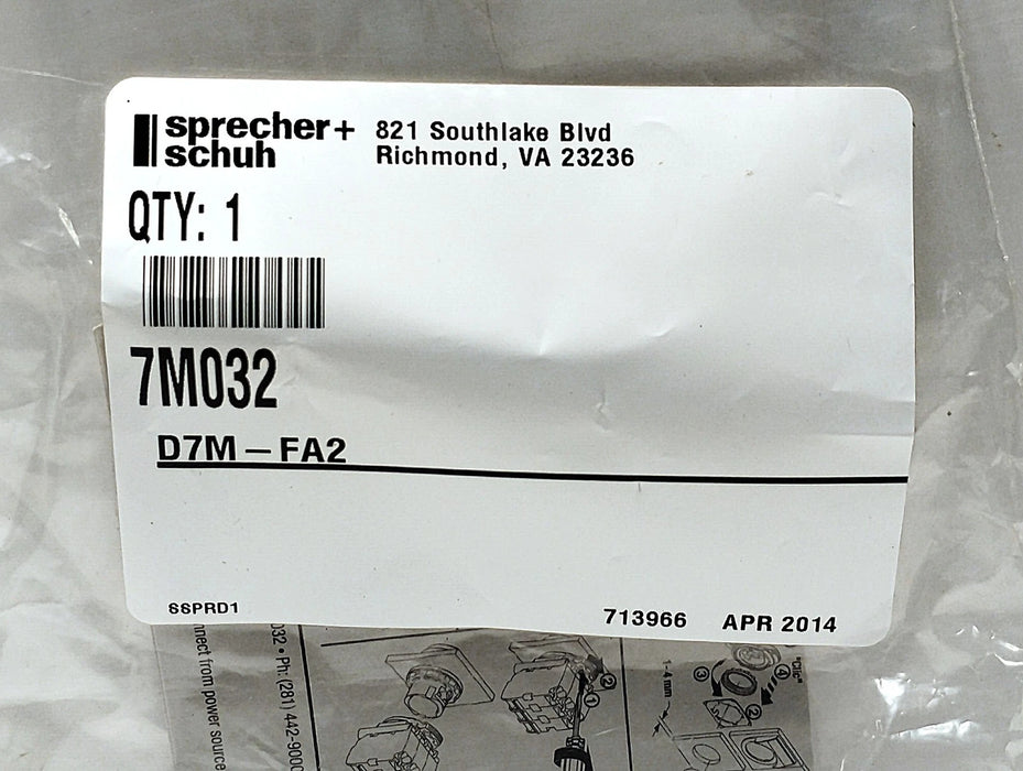 Sprecher Schuh D7M-FA2 7M032 Black Flush Metal Momentary Pushbutton Operator