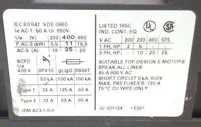 Siemens 3RT1033-1AK60 Non-Reversing Power Contactor