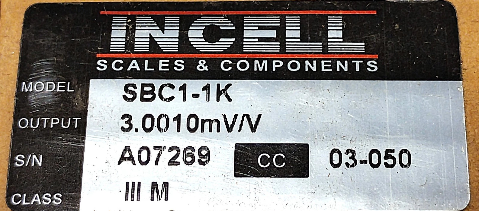 Incell SBC1-1K 3.001 mV/V Class III M 1000 lb Load Cell