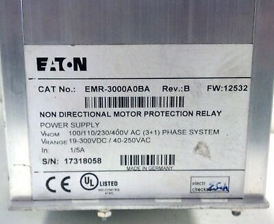 Eaton EMR-3000A0BA1 Rev B 40-250 V AC 19-300 V DC 1/5 A Motor Protection Relay