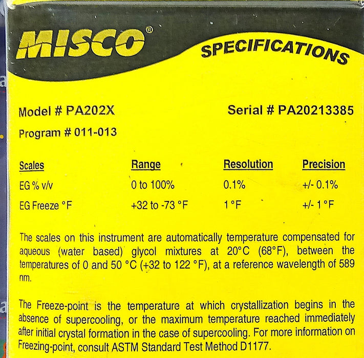 Misco PA202 PA202X Rugged Precision Digital Refractometer