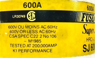 Fusetek SJ600 Super J 600 V AC 600 A HRCI-J Electrical Fuse