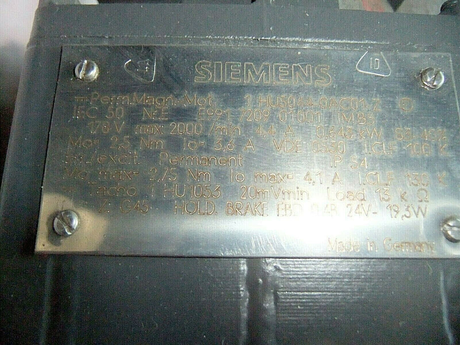 Siemens Permanent Magnet Servo Motor 1HU5-044-0AC01-Z-N