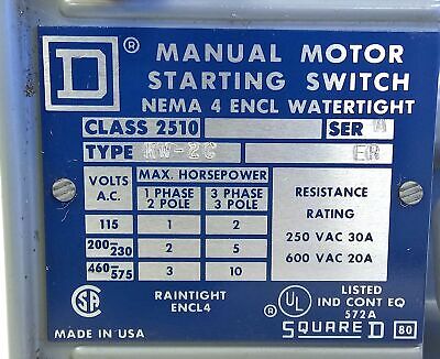 Square D 2510-KW-2C 90-460 V AC/DC 30 A 1-10 HP NEMA 4 Watertight Motor Starter