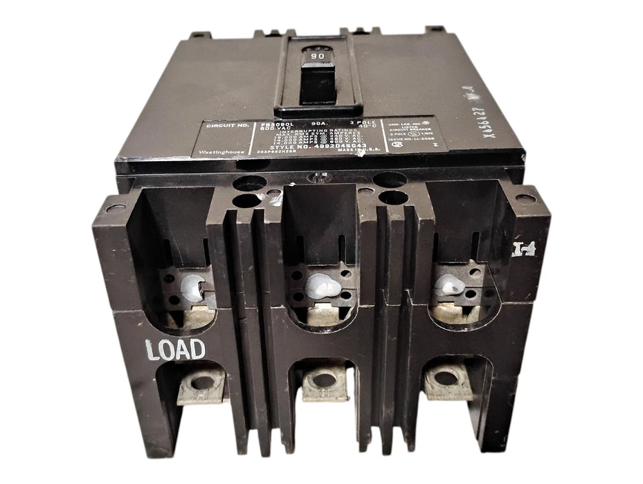 Westinghouse FB3090L 600 V AC 90 A 3-Pole Circuit Breaker