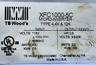 TB Wood's XFC1000-5C 115 V 4.5 A 0.5 HP Micro Inverter Drive in NEMA 4 Enclosure
