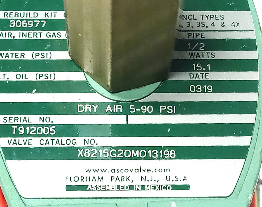 ASCO X8215G2QM013198 5-90 psi 1/2 in Solenoid Valve w/ 120 V AC Coil