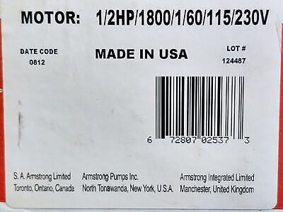 Armstrong 116439-132 KQG56B17D11009AK 115/208-230 V 1/2 HP Circulator Pump
