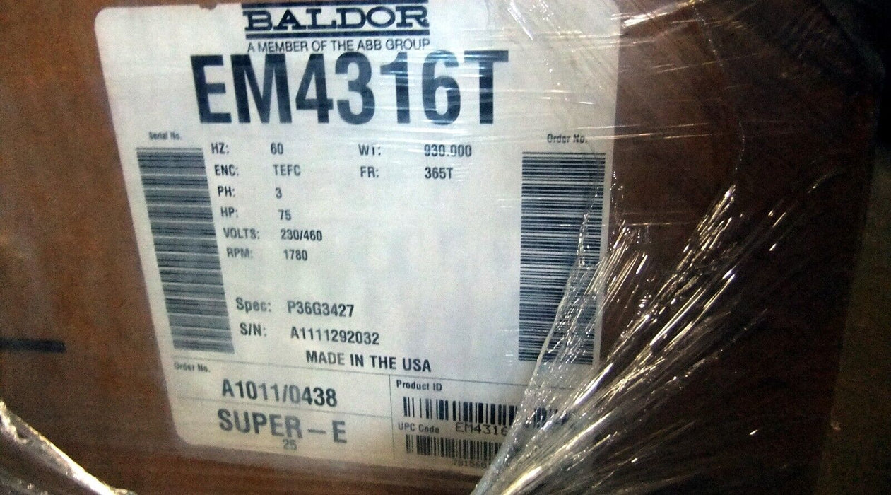 Baldor E4316T 75 HP Foot Mounted Motor