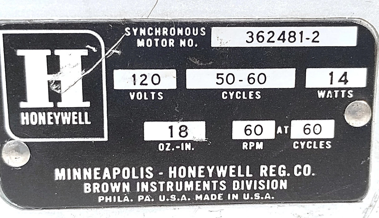 Honeywell 362481-2 120 V AC 14 W 60 RPM 30:1 Synchronous Gearmotor