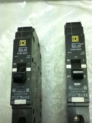 LOT OF 2 USED Square D EDB14020 CIRCUIT BREAKERS