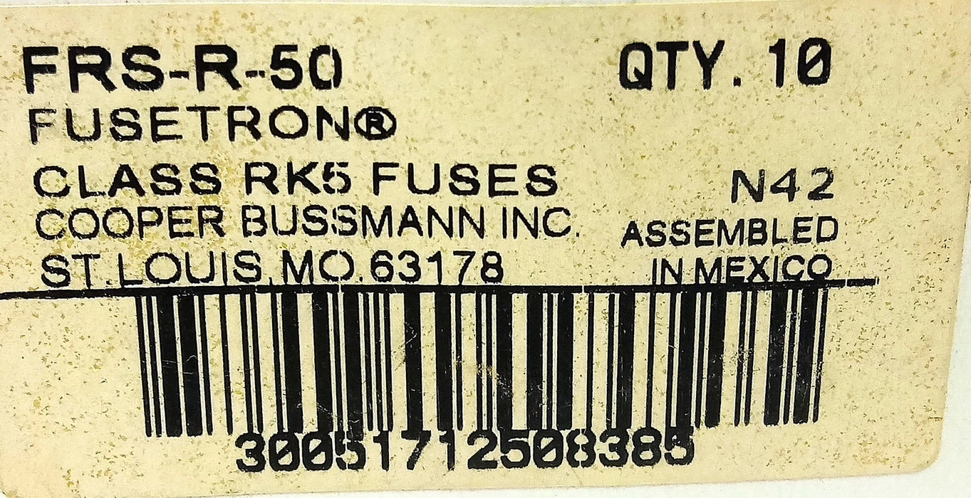 Bussmann FRS-R-50 600VAC/250VDC 50 A Class RK5 Current-Limiting Time-Delay Fuses