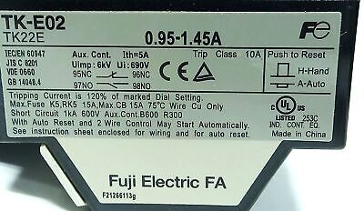 Fuji Electric TK-E02 0.95-1.45 A Adjustable Thermal Overload Protection Relay