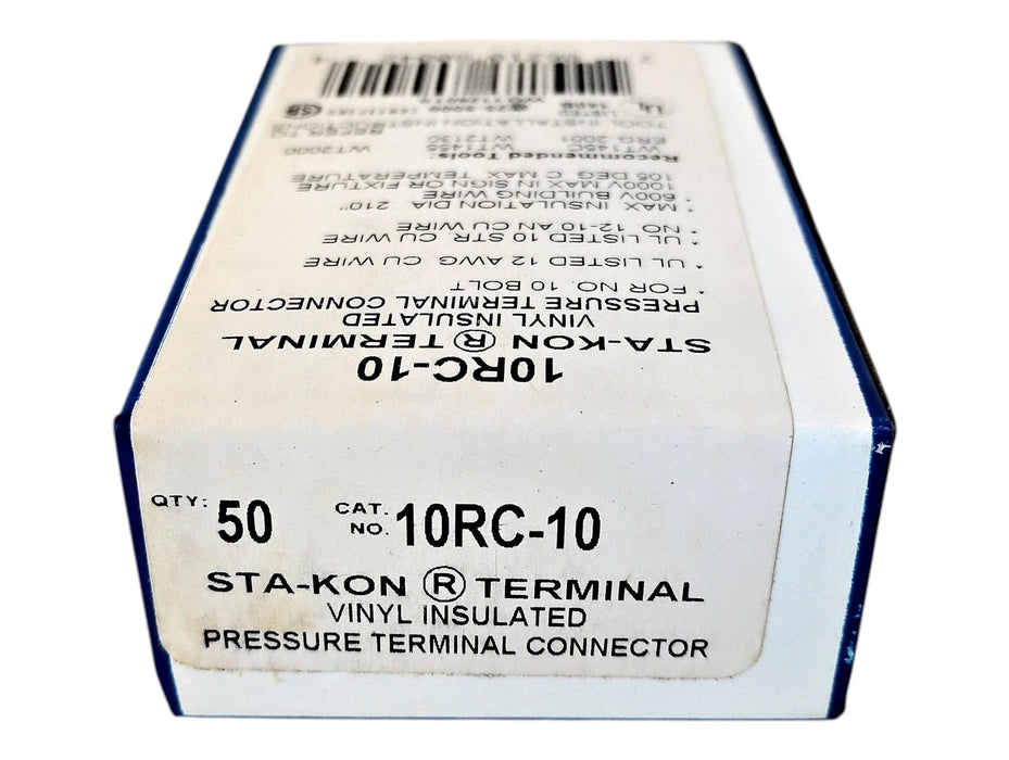Thomas & Betts 10RC-10 STA-KON Vinyl Pressure Terminal Connector - Box of 50