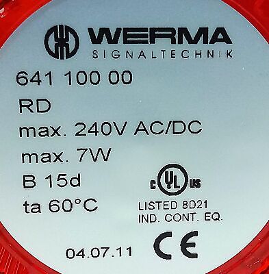 WERMA 641 100 00 240 V AC/DC 7 W Red Stacklight Lampholder w/ Bulb