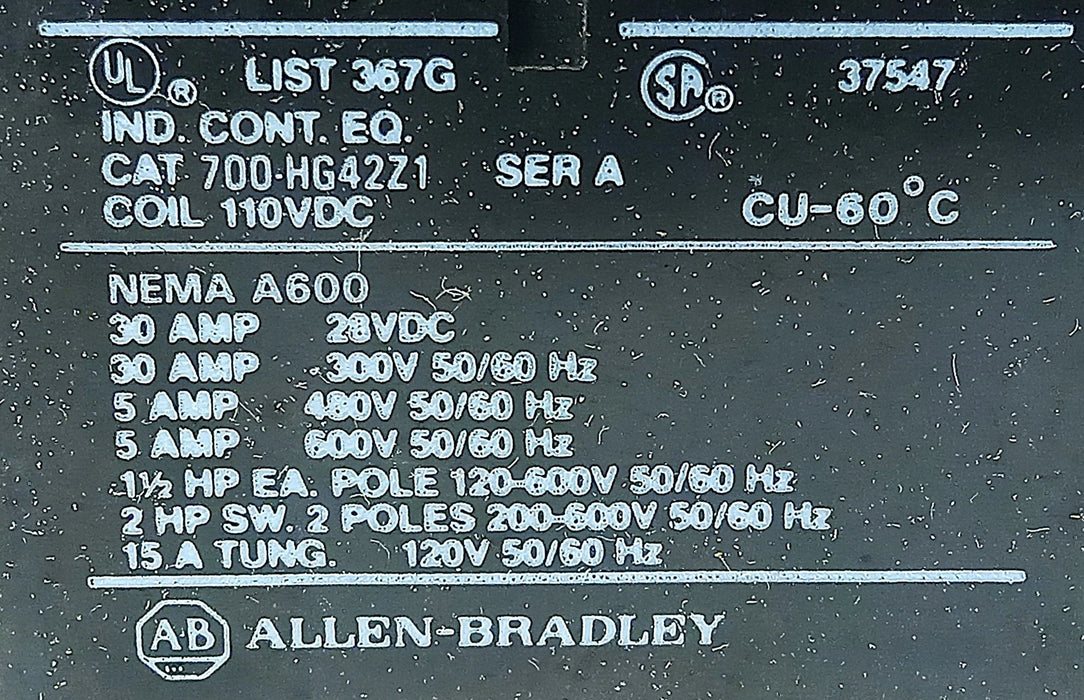 Allen-Bradley 700-HG42Z1 110 V 40 A DPDT Power Relay