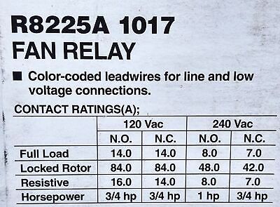 Honeywell R8225A-1017 120/240V Fan Relay with 24VAC Coil