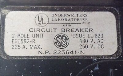 GE TFJ224225 225 A 480 V AC / 250 V DC 1 PH 2 P Molded Case Circuit Breaker