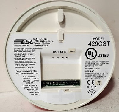 GE ESL 429CST 12-24 V DC 2-Wire Smoke Detector w/ Built-In Sounder & Heat Sensor