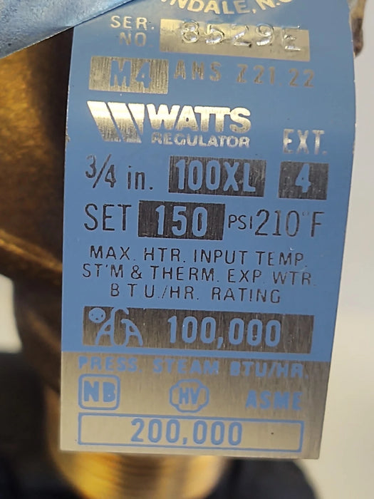 Watts 100XL-4 M4 3/4" Blue Ribbon Temperature and Pressure Relief Valve