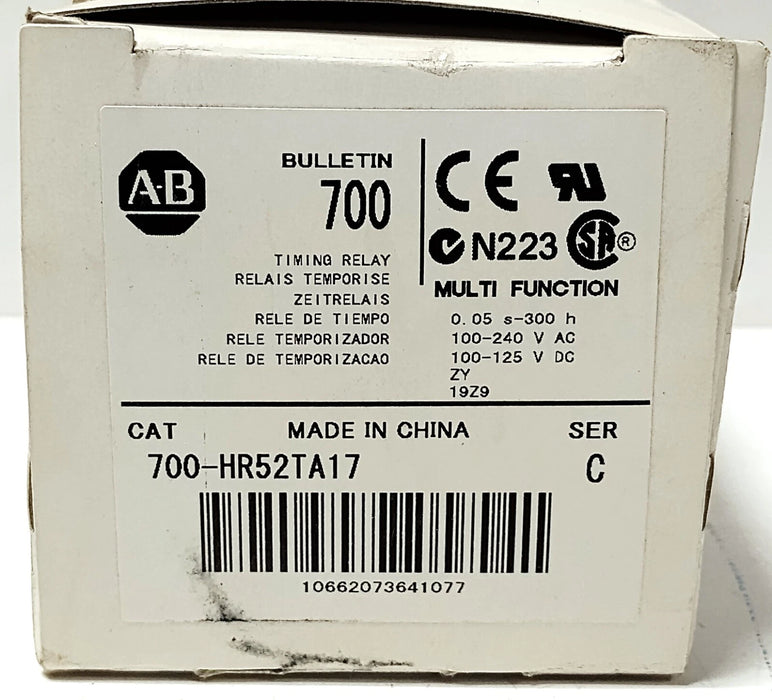 Allen-Bradley 700-HR52TA17 100-240VAC/100-125VDC 0.05s-300h Timing Relay