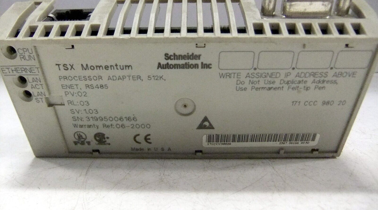 Schneider 171-CCC-980-20 TSX Processor Adapter 512K