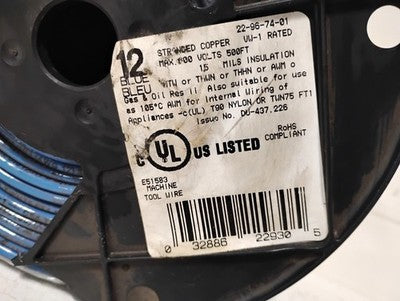 Southwire 22-96-74-01 12 AWG BLUE MTW THWN THHN AWM 500 FT SPOOL