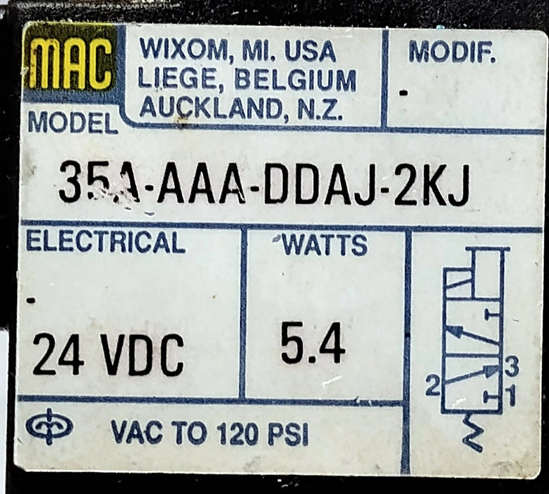 MAC Valves 35A-AAA-DDAJ-2KJ VAC-120 psi Solenoid Valve w/ 24 V DC Coil