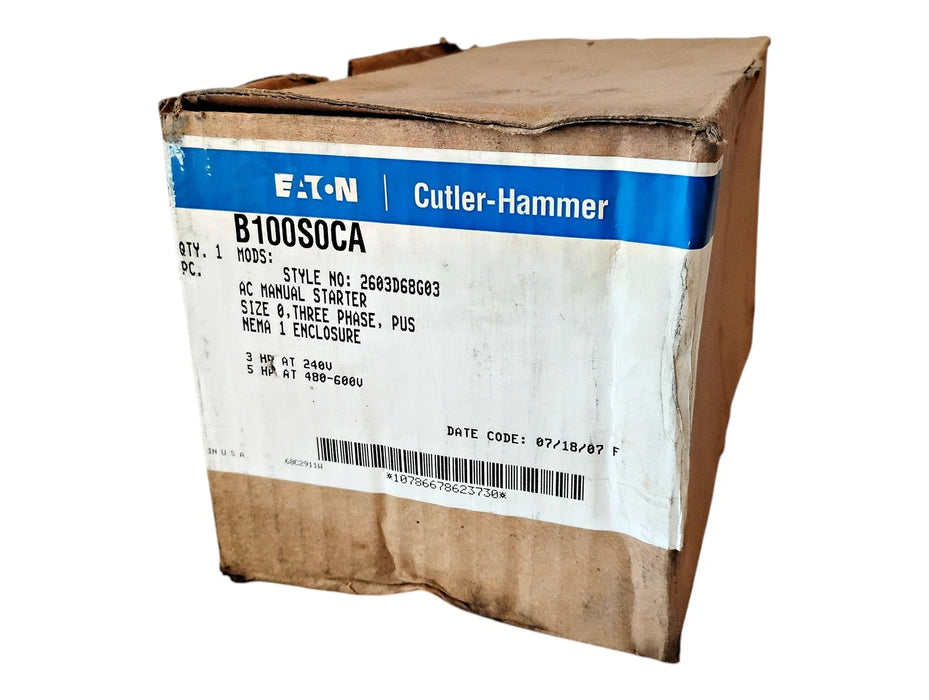 Eaton B100S0CA 600 V 5 HP 3 PH NEMA 1 Enclosure Size 0 AC Manual Starter