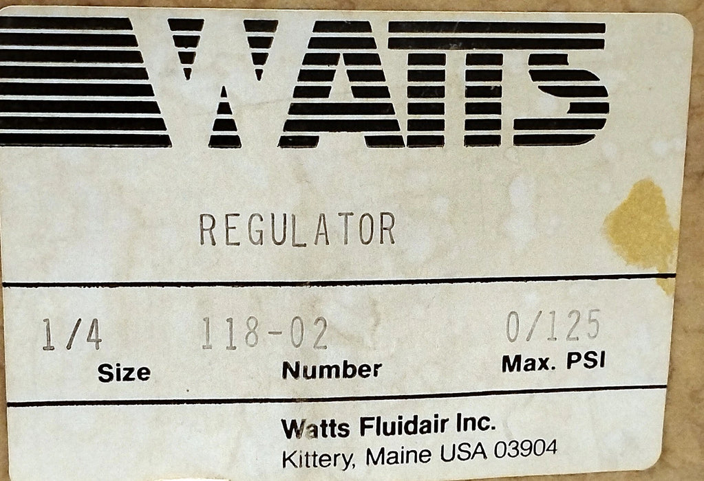 Watts Fluidair 118-02 118-O2 0-125 psi Air Pressure Regulator
