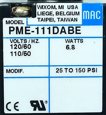 MAC Valves PME-111DABE 110/120 V AC 25-150 psi Solenoid Valve