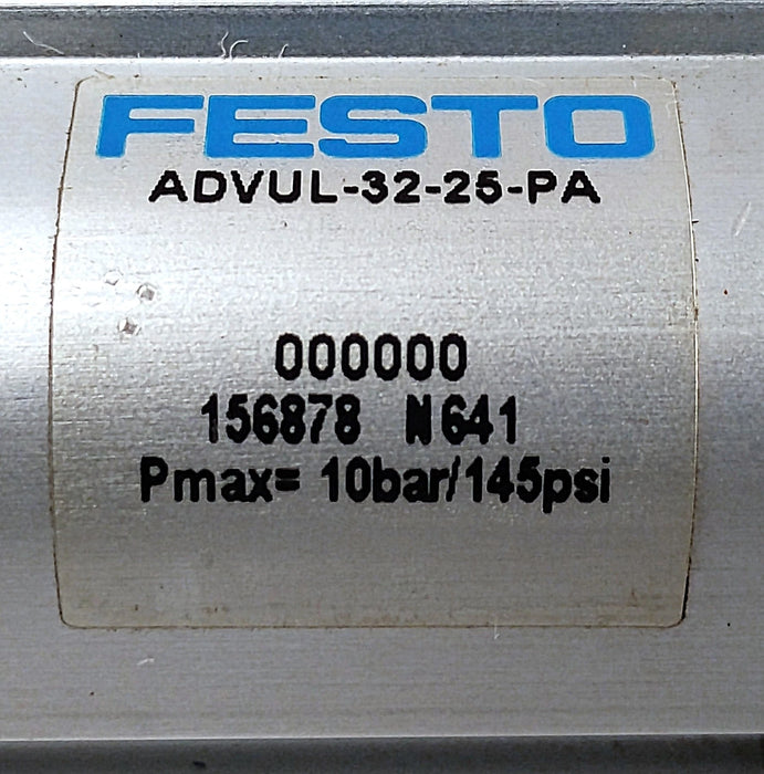Festo ADVUL-32-25-P-A 10 bar Pneumatic Cylinder w/ 32 mm Bore and 25 mm Stroke