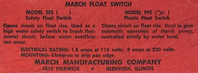 March PFS 115/230 V AC 1.8/0.9 A Float Switch