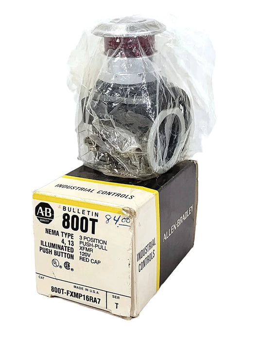 Allen-Bradley 800T-FXMP16RA7 120VAC 10A Illuminated 3-Position Push-Pull Switch