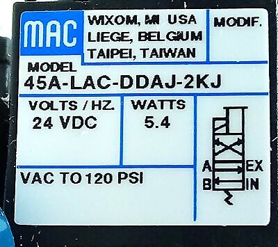 MAC Valves 45A-LAC-DDAJ-2KJ 120 psi Solenoid Valve Assembly