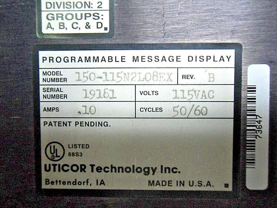 Uticor 150-115N2L08EX Message Display