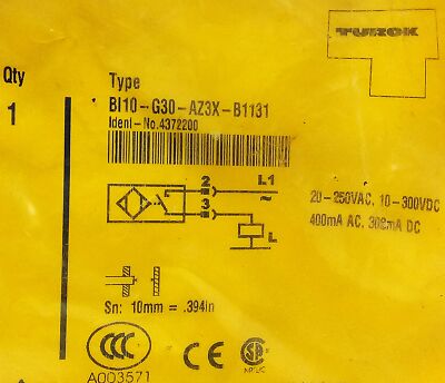 Turck BI10-G30-AZ3X-B1131 4372200 20-250VAC/10-300VDC Inductive Proximity Sensor