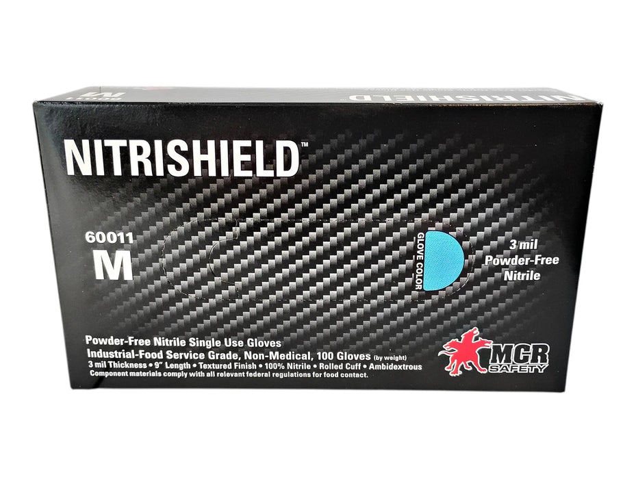 MCR Safety 60011M Medium 3 Mil NITRISHIELD Powder-Free Nitrile Single Use Gloves