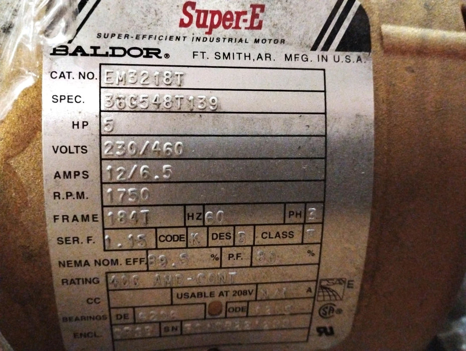 Baldor EM3218T 230/460 V 1750 RPM 5 HP Super-E Motor