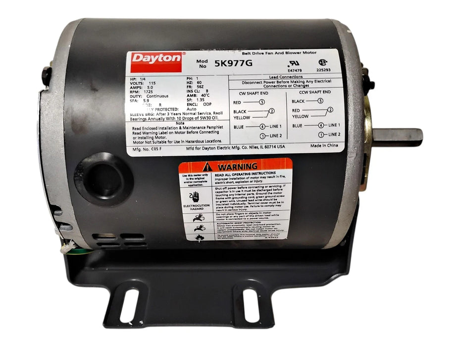 Dayton 5K977G 115 V AC 1/4 HP 1725 RPM 1 PH Belt Drive Fan & Blower Motor