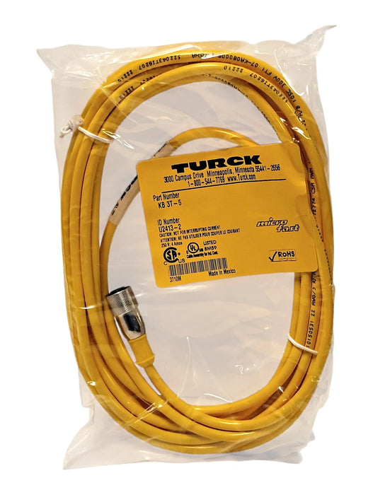 Turck KB3T-5 3-Wire Cable w/ 1/2 in Micro Fast Connector