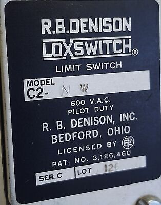 R.B. Denison C2-NW LOXSWITCH 600 VAC Pilot Duty Limit Switch (No Operator