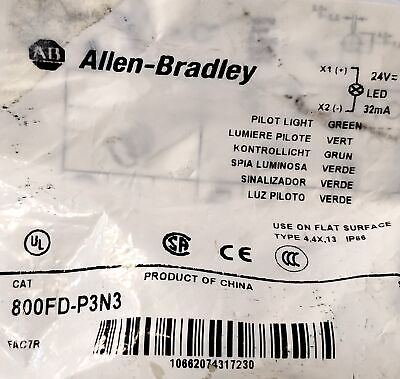Allen-Bradley 800FD-P3N3 24 V AC/DC Green LED Pilot Light