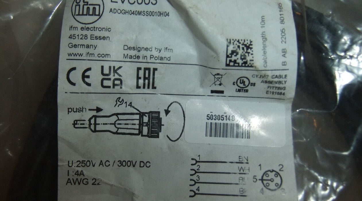 IFM EVC003 - ADOGH040MSS0010H04 Connector Cable 4A