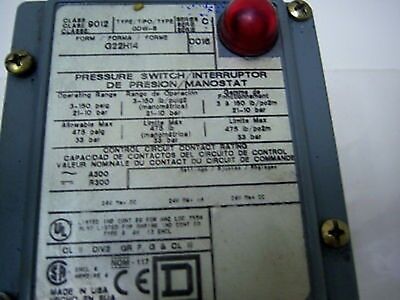 Square D 9012-GDW-3 10 A 480 VAC 3-150 psi Pressure Switch