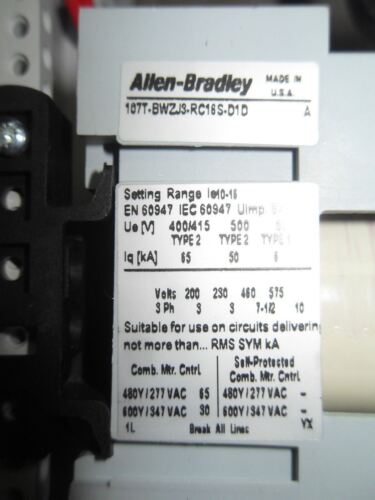 1 Allen-Bradley 107T-BWZJ3-RC16S-D1D COMBINATION STARTER