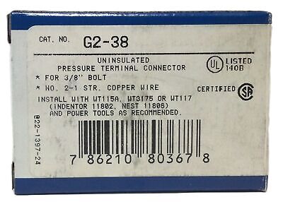 Thomas & Betts G2-38 Non-Insulated Tubular Ring Terminal Connector - Box of 10