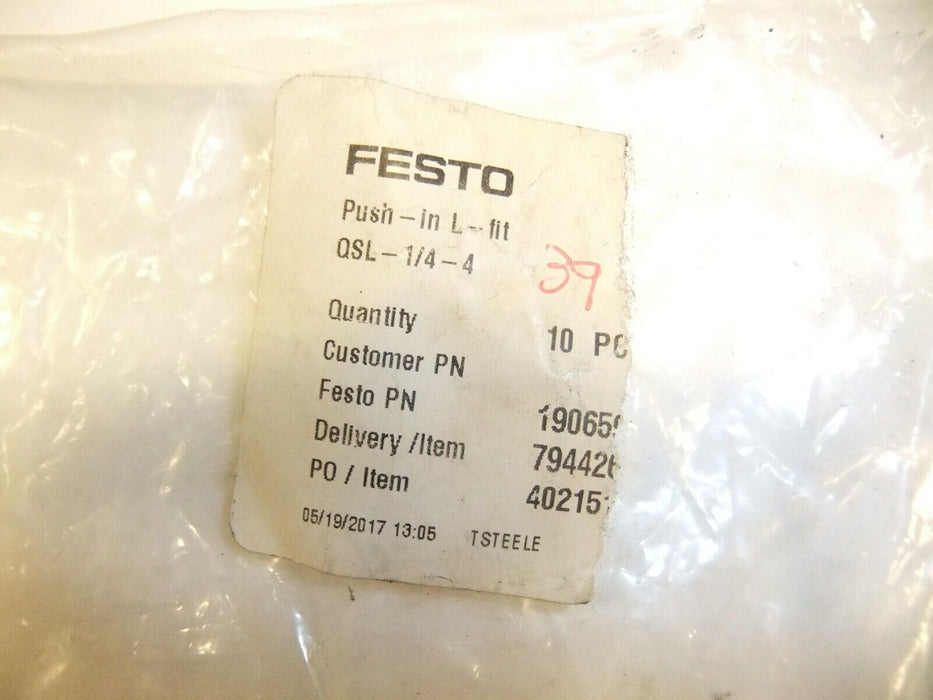 10 Festo Electric QSL-1/4-4 Fittings
